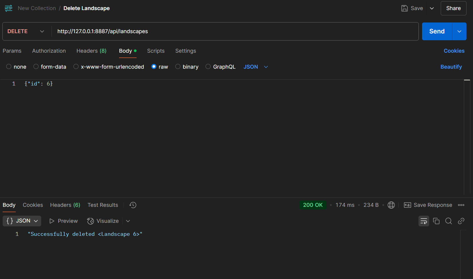 test deleting in postman